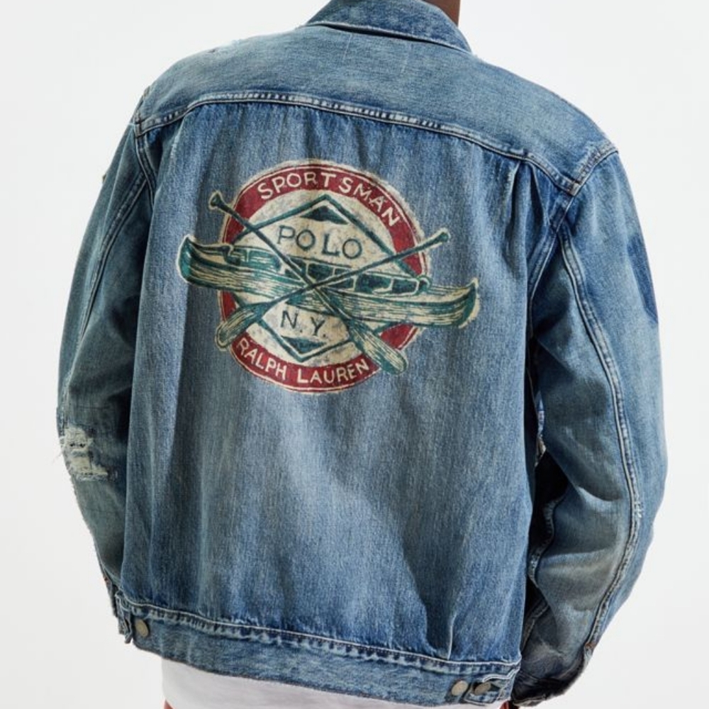 POLO RALPH LAUREN Men's Distressed Sportsman Trucker Jacket USA Flag